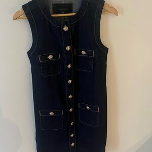 Ann Taylor Blue Denim Top with Contrast Stitching
